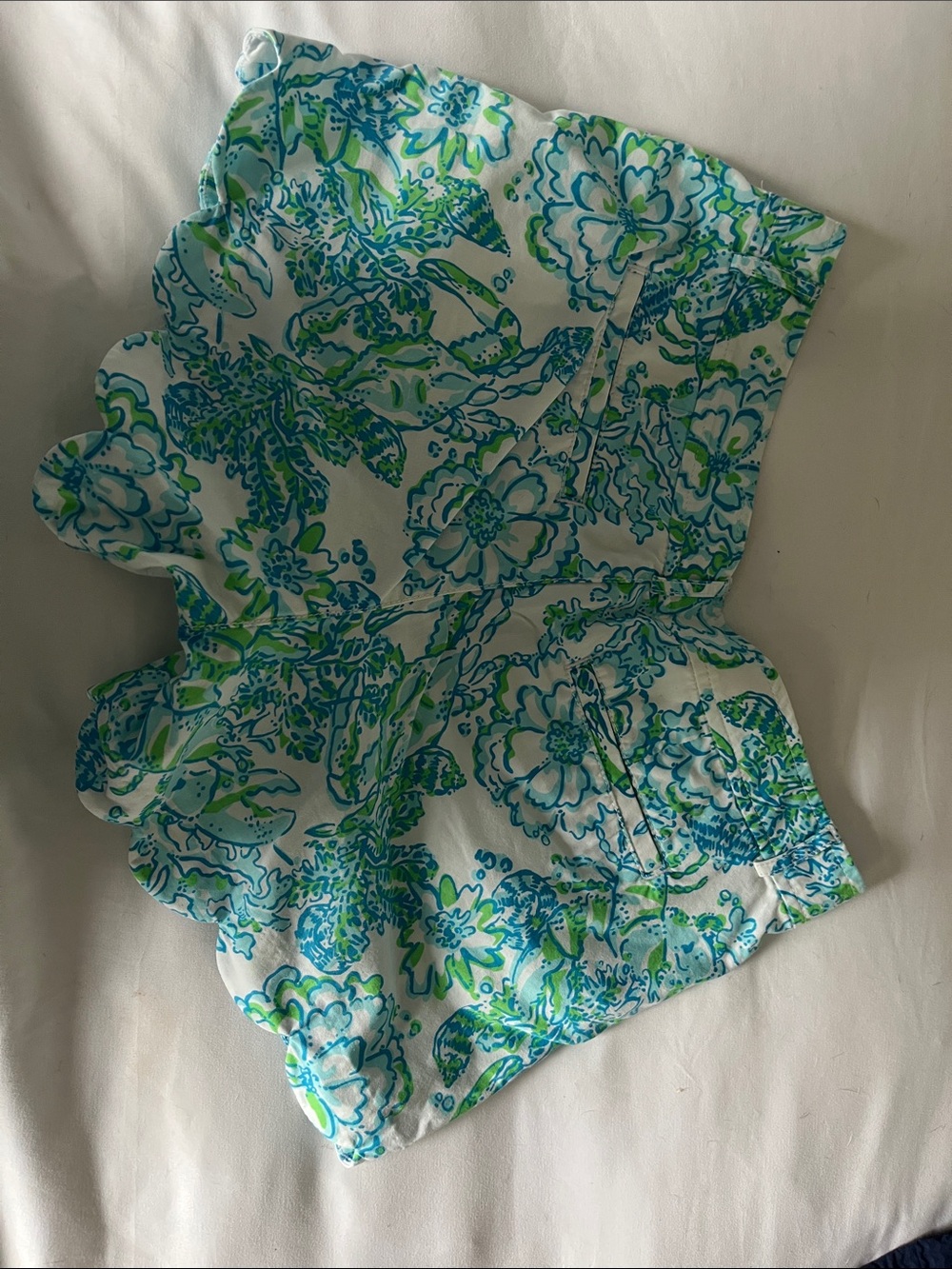 Lilly Pulitzer Blue & Green Floral Scallop-Hem Shorts
